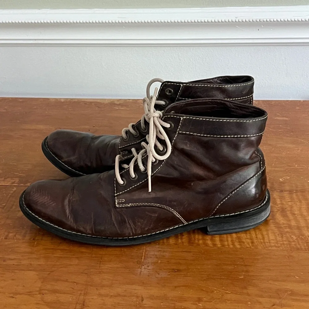 Cole Haan Vtg Distressed Boots Mens 10.5 Leather Lace Up Brown‎ Rugged Preloved